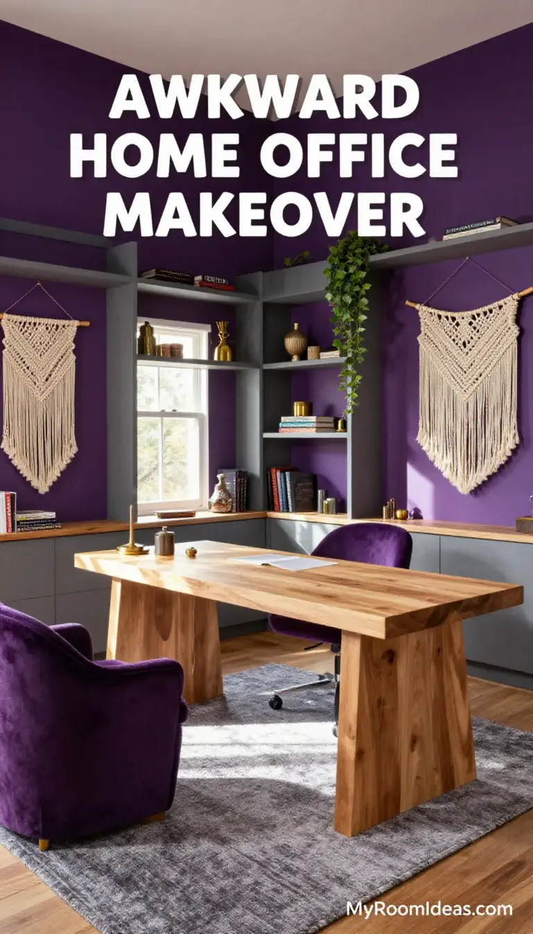 Awkward Home Office Makeover: Rustic Purple & Gray IKEA Hacks