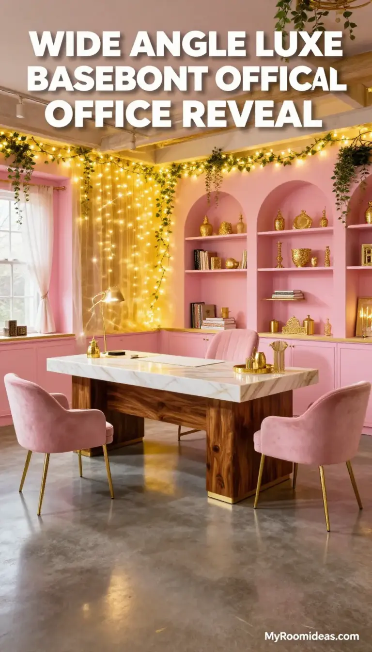 Basement Retreat with Glowy Maximalist Blush & Gold Marble Decor