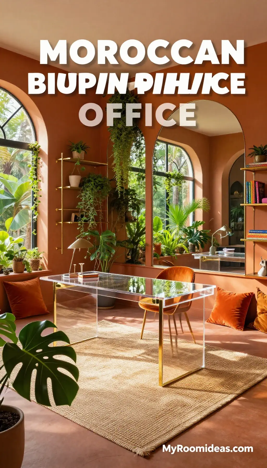 Biophilic Studio Apartment Home Office Transformation with Moroccan Spice Accents