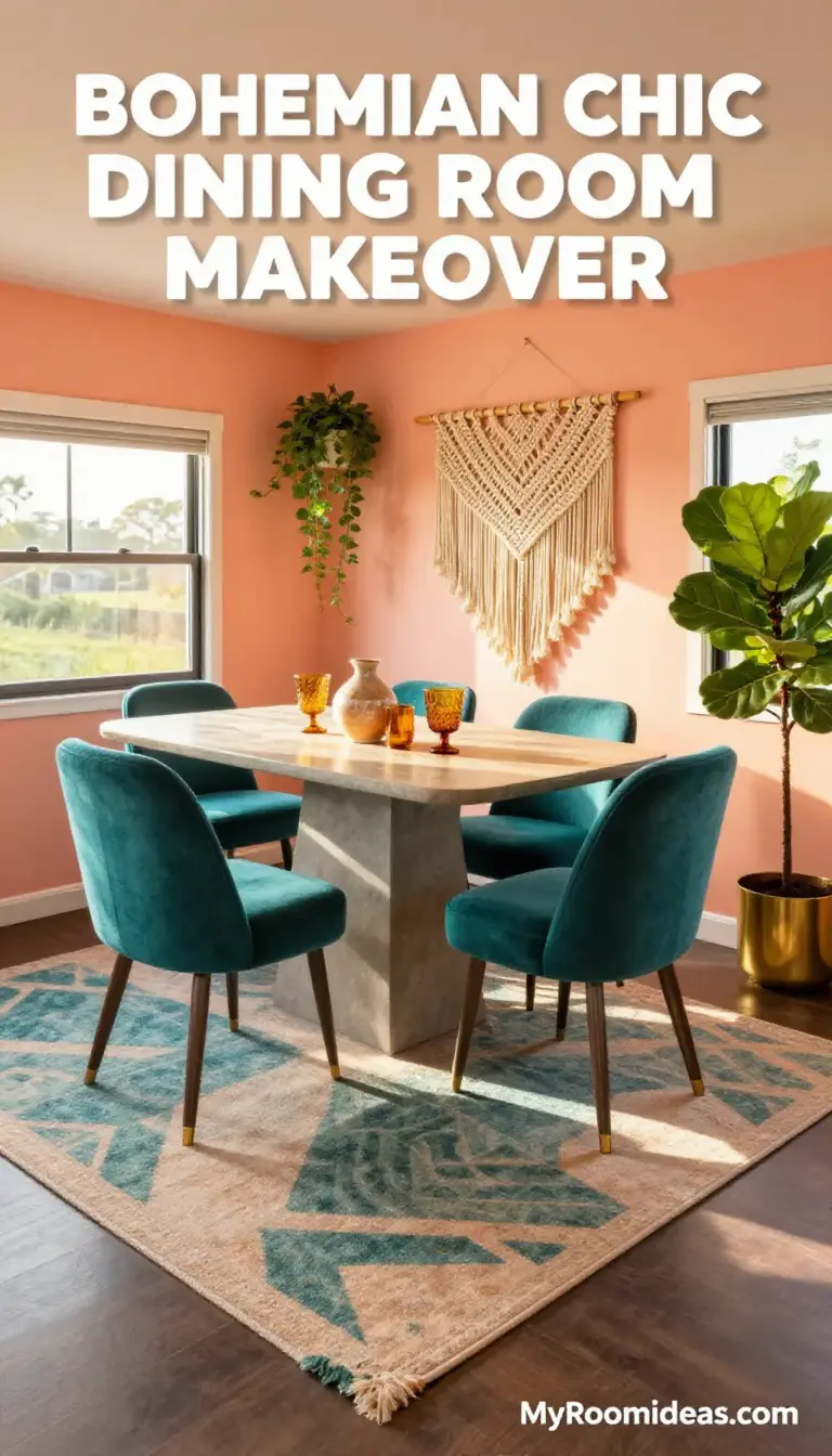 Boho Chic Mobile Home Dining Room Makeover - Sunset Peach Walls & Teal Accents
