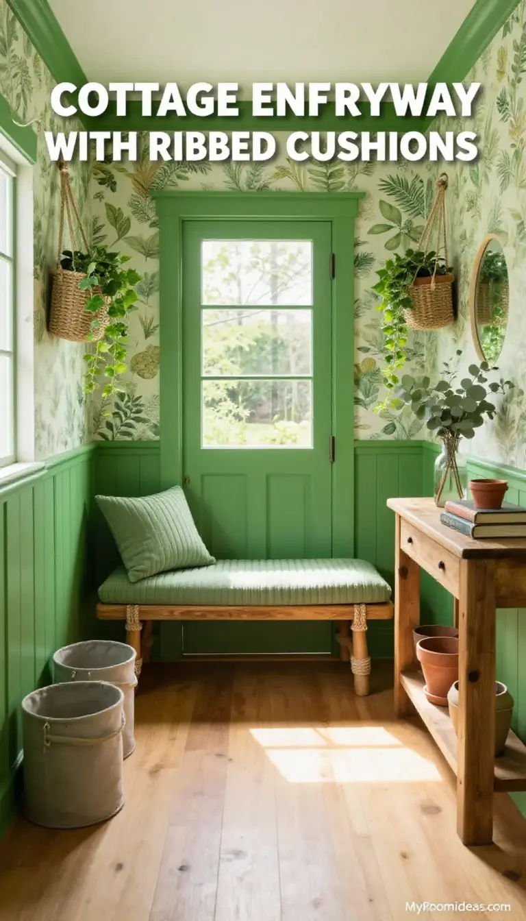 Charming Cottage-Inspired ADU Entryway with Cozy Ribbed Cushions and Rustic Rope Accents
