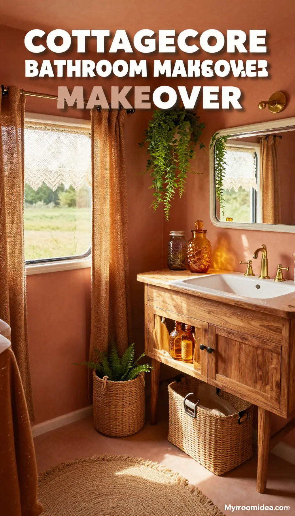 Cottagecore DIY Mobile Home Bathroom Makeover with Recycled Glass & Hemp