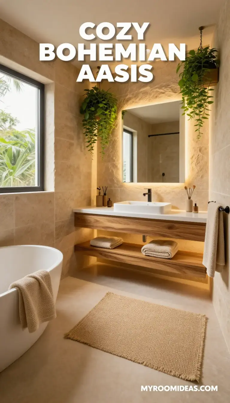 Cozy Bohemian Oasis: Compact Condo Bathroom Renovation in Soothing Sand Tones