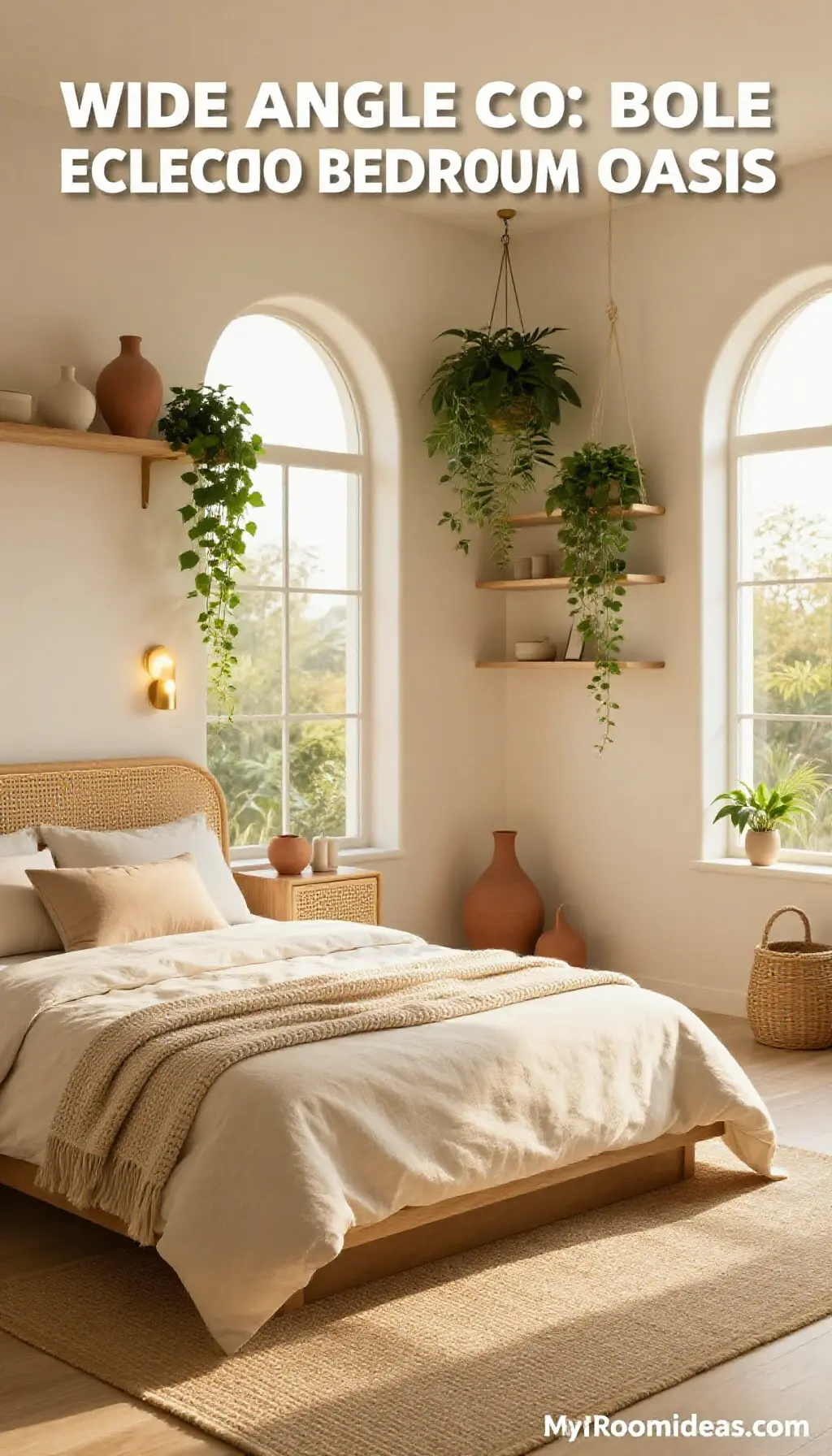 Cozy Boho-Eclectic Studio Bedroom Oasis in Soft Neutrals