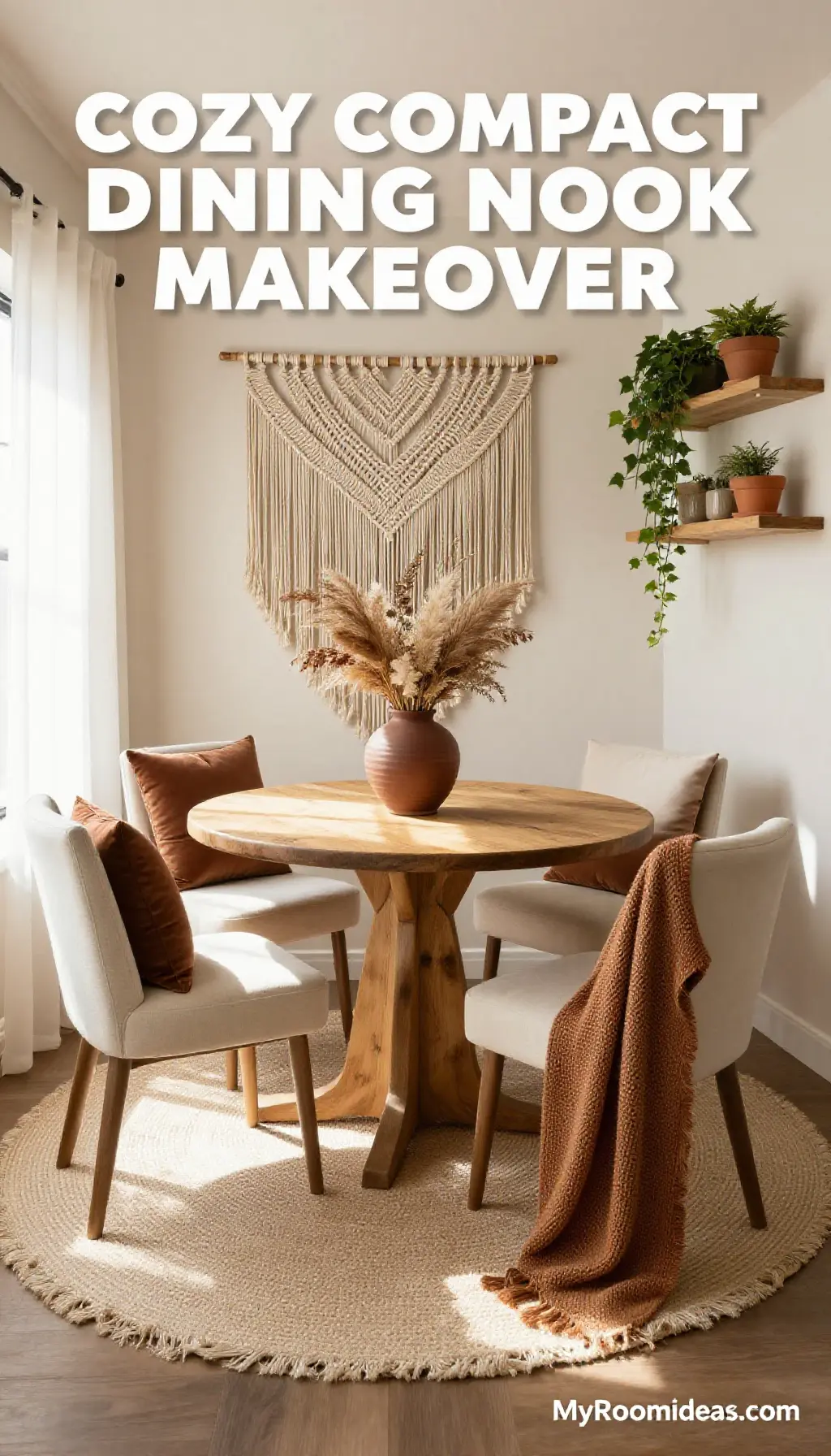 Cozy Compact Dining Nook Makeover - Macramé & Wood Accents in Mocha & Cream