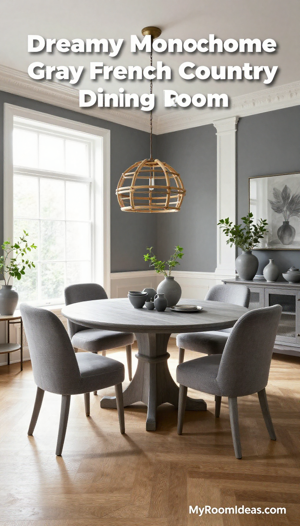 Dreamy Monochrome Gray French Country Dining Room Makeover