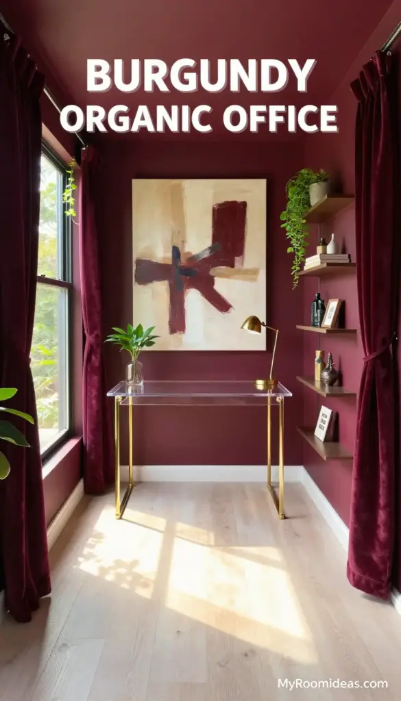 Tiny House Home Office Decor: Modern Organic Burgundy Acrylic Desk