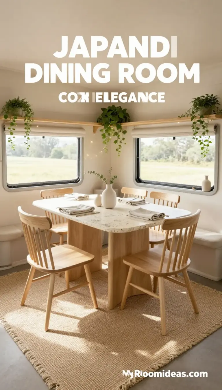 Mobile Home Japandi Dining Room with Soapstone & Fairy Lights