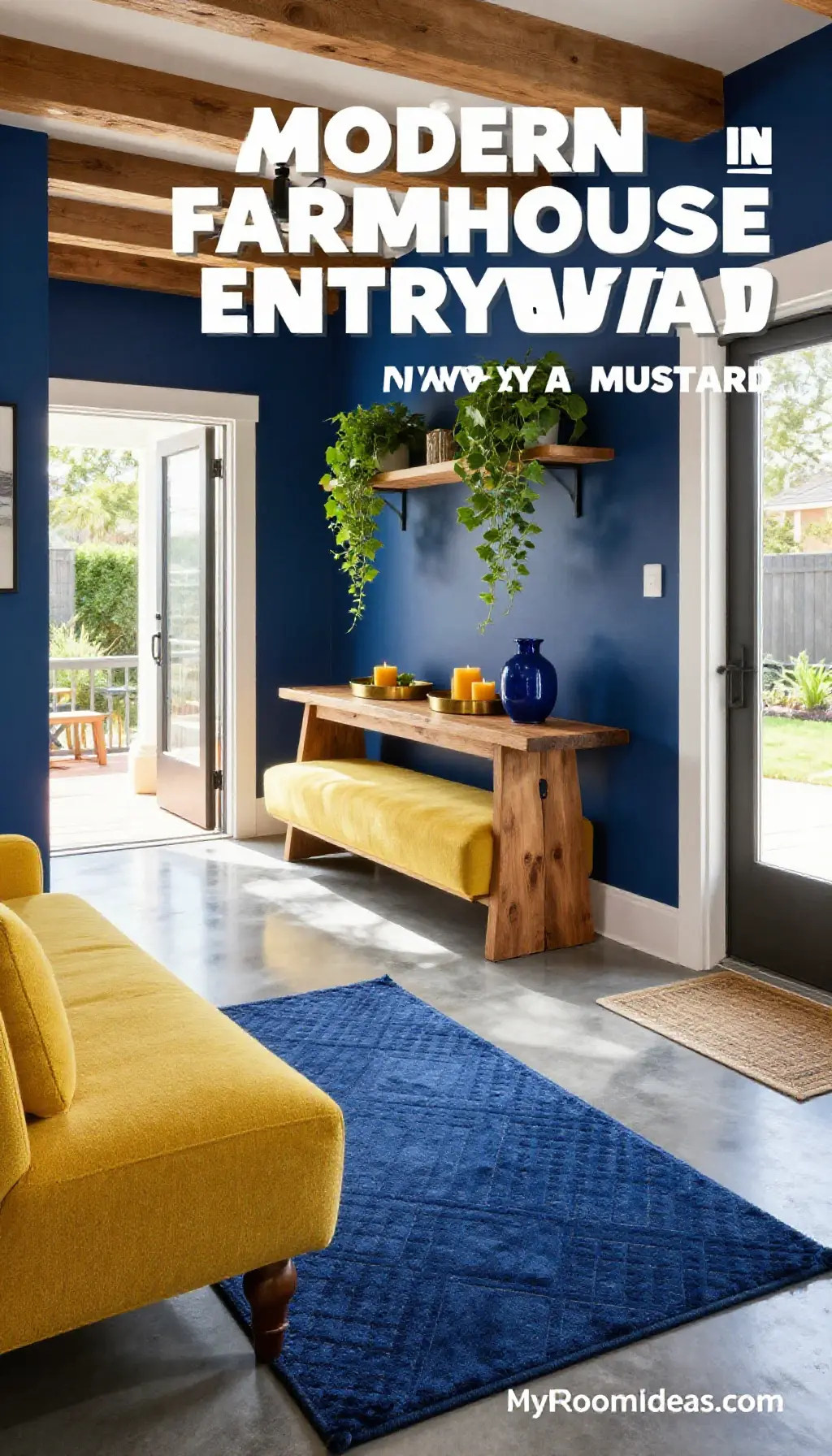 Oversized Modern Farmhouse Entryway with Mustard & Navy Decor