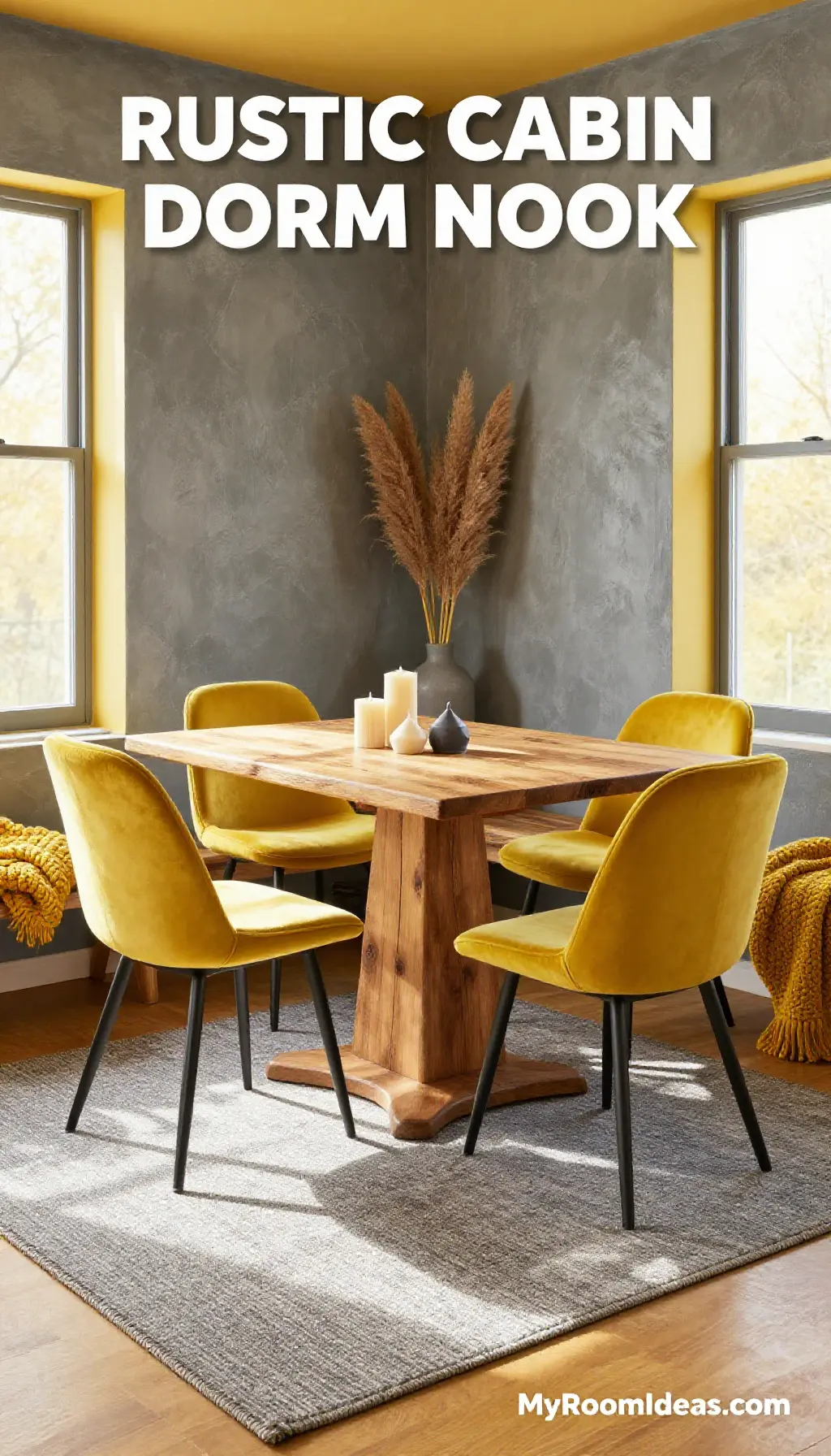 Rustic Cabin Chic Dorm Dining Nook - Plaster Walls & Sculptural Candles