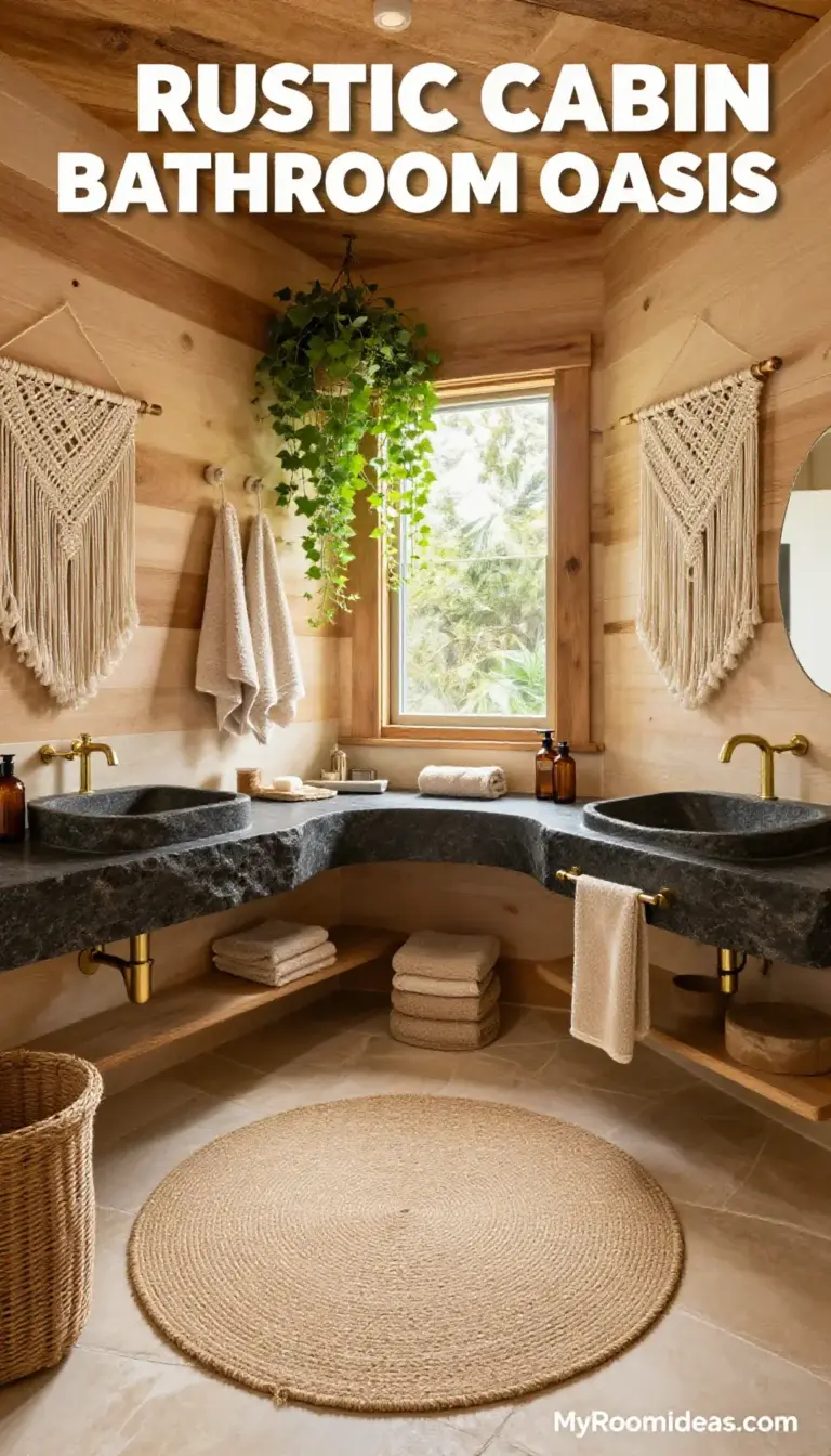 Rustic Cabin-Inspired Bathroom Oasis: Soapstone Vanity & Jute Accents