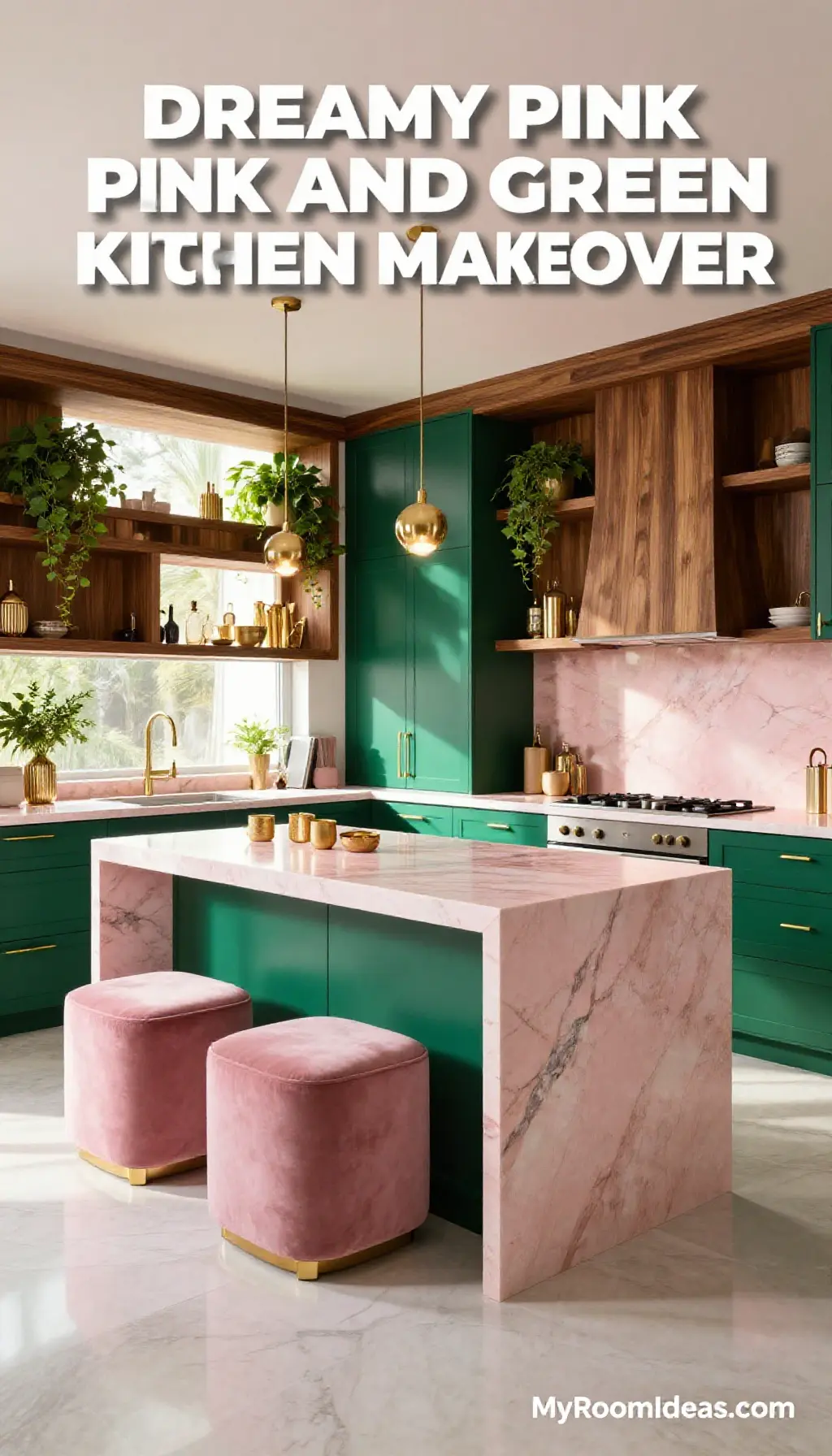 Small Condo Kitchen Makeover with Dreamy Pink and Green Marble Vibes