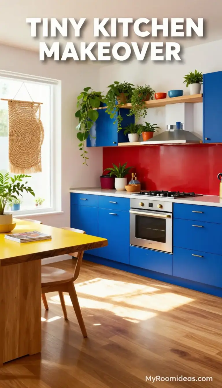Tiny Apartment Kitchen Transformation with Bold Primary Colors & Resin Accents