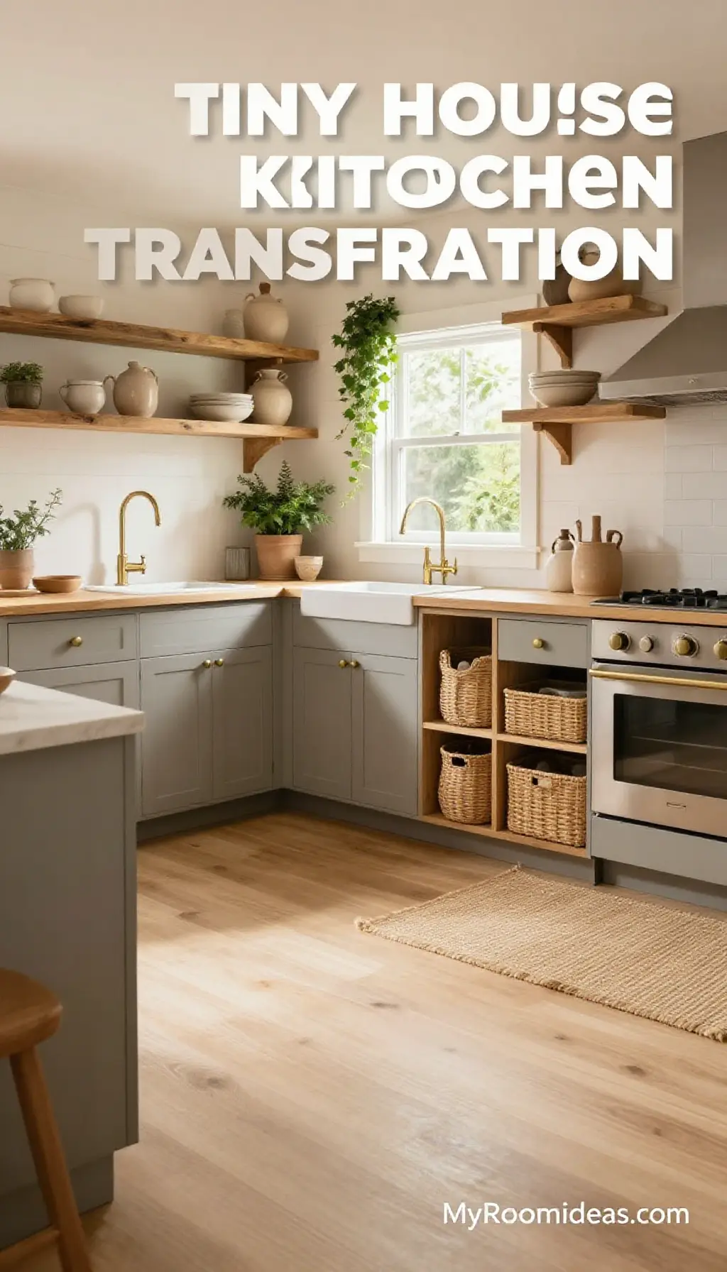 Tiny House Kitchen Transformation: Modern Farmhouse Rattan & Earthenware Dream