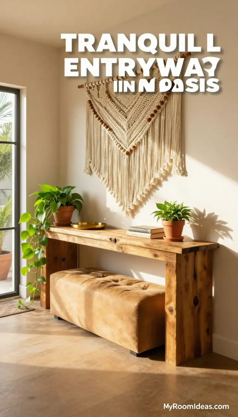 Tranquil Apartment Entryway Oasis with Macramé & Reclaimed Wood