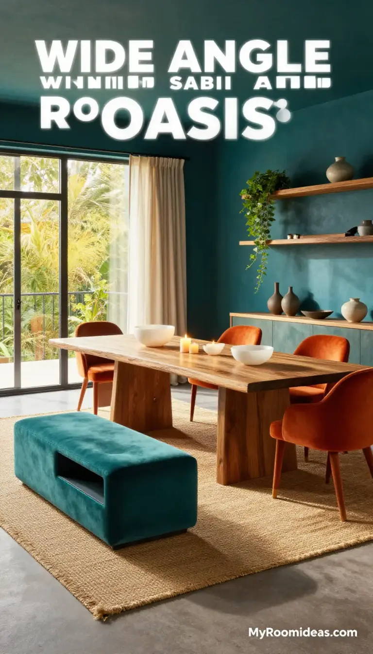 Wabi-Sabi Dining Room Oasis with Teak & Alabaster Ottoman Storage