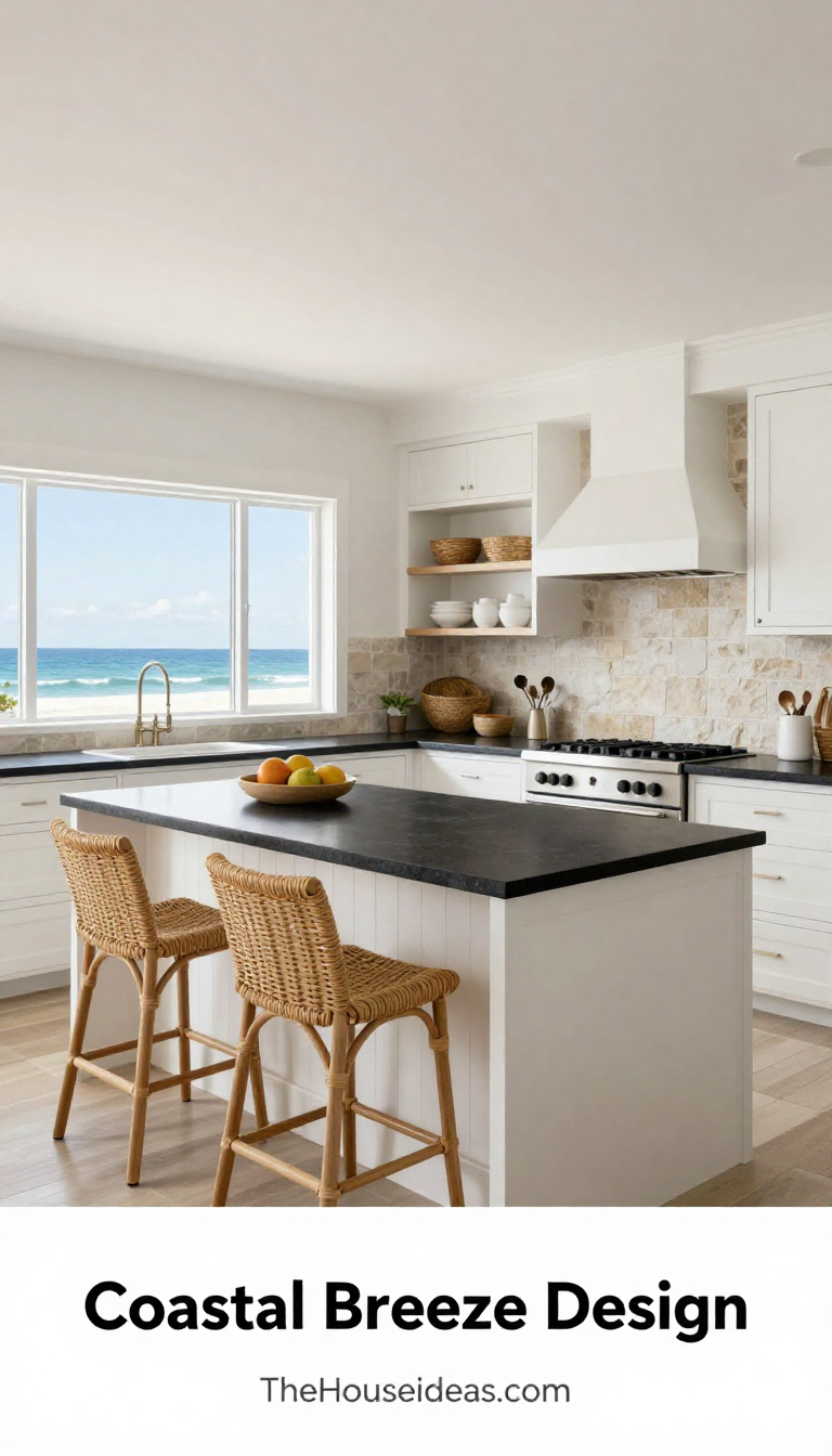 Coastal Breeze Kitchen with Black and White Contrast and Woven Stone Accents - Kitchen - The House Ideas