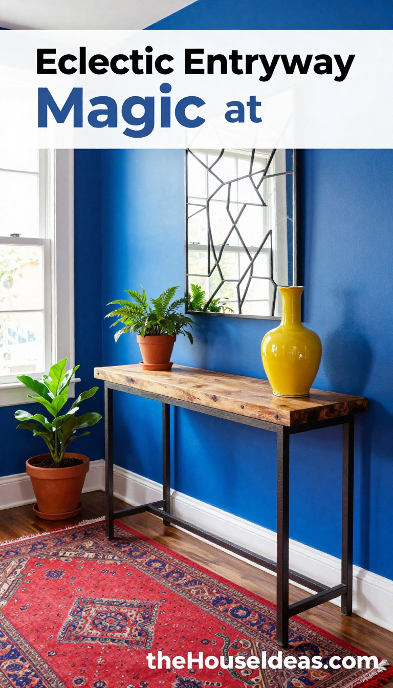 Eclectic Entryway with Bold Primary Colors and Reclaimed Wood Console - Entryway - The House Ideas