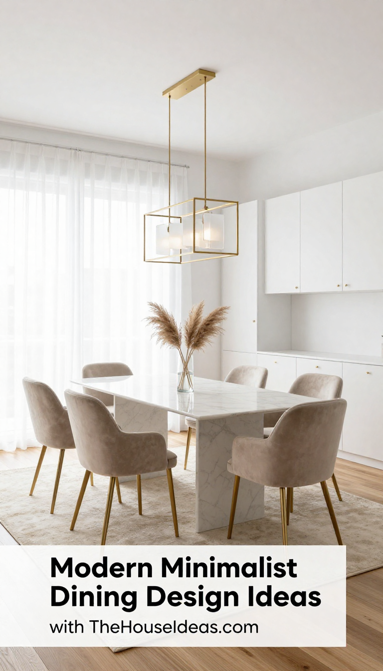 Modern Minimalist Dining Room with Neutral Beige Velvet Chairs and Brass Pendant Lighting - Dining Room - The House Ideas