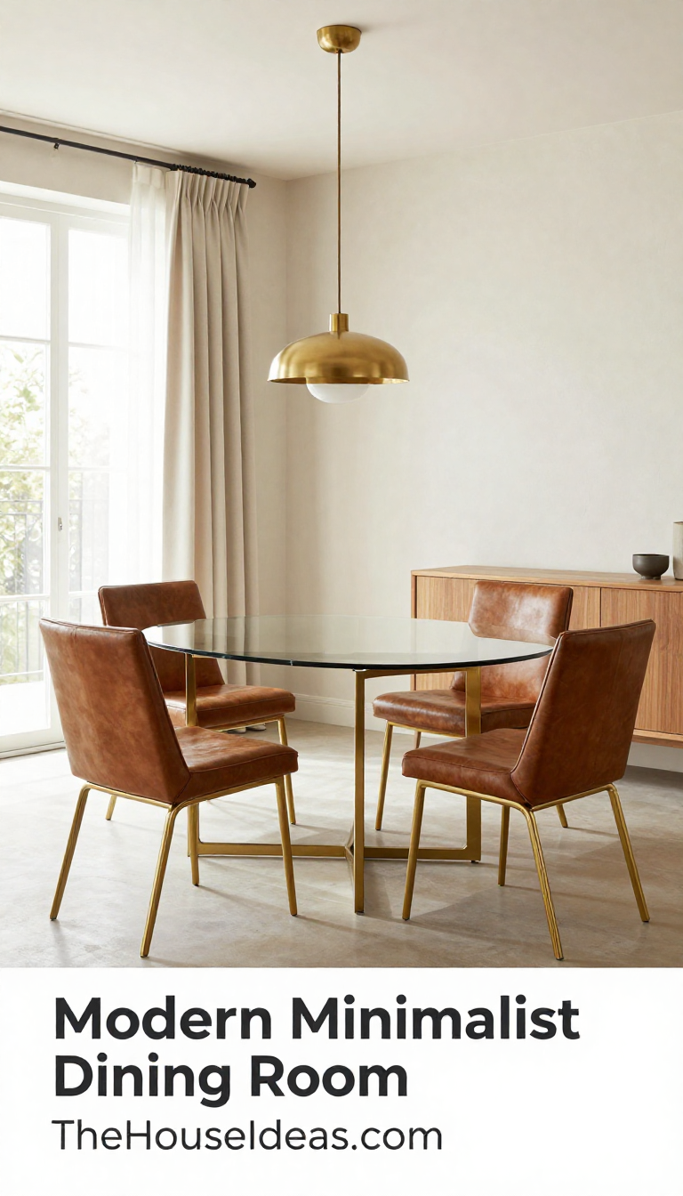 Modern Minimalist Dining Room with Warm Brown Leather Chairs and Ivory Textured Walls - Dining Room - The House Ideas