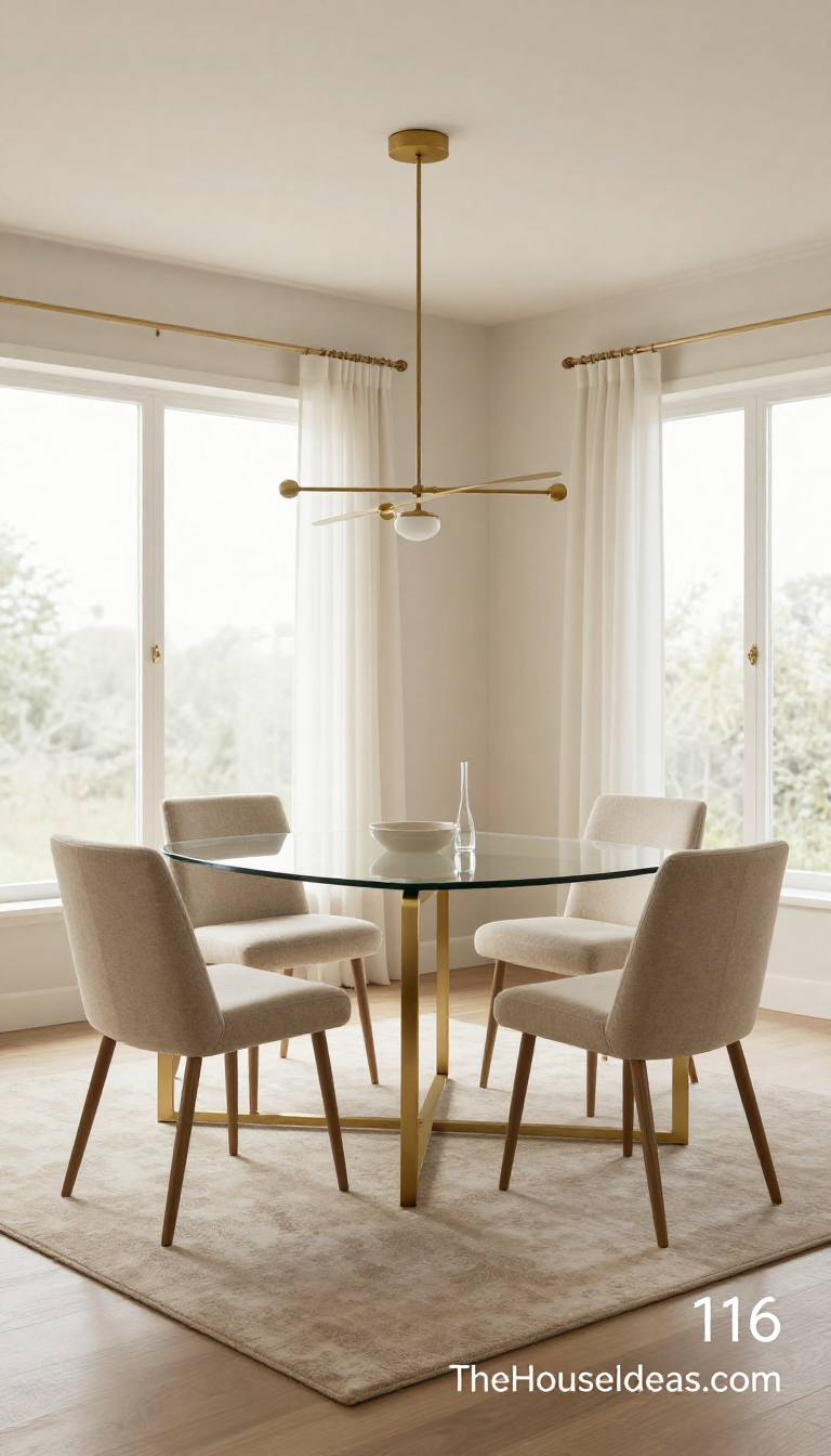 Modern Minimalist Dining Room with Warm Neutral Tones and Brass Glass Accents - Dining Room - The House Ideas