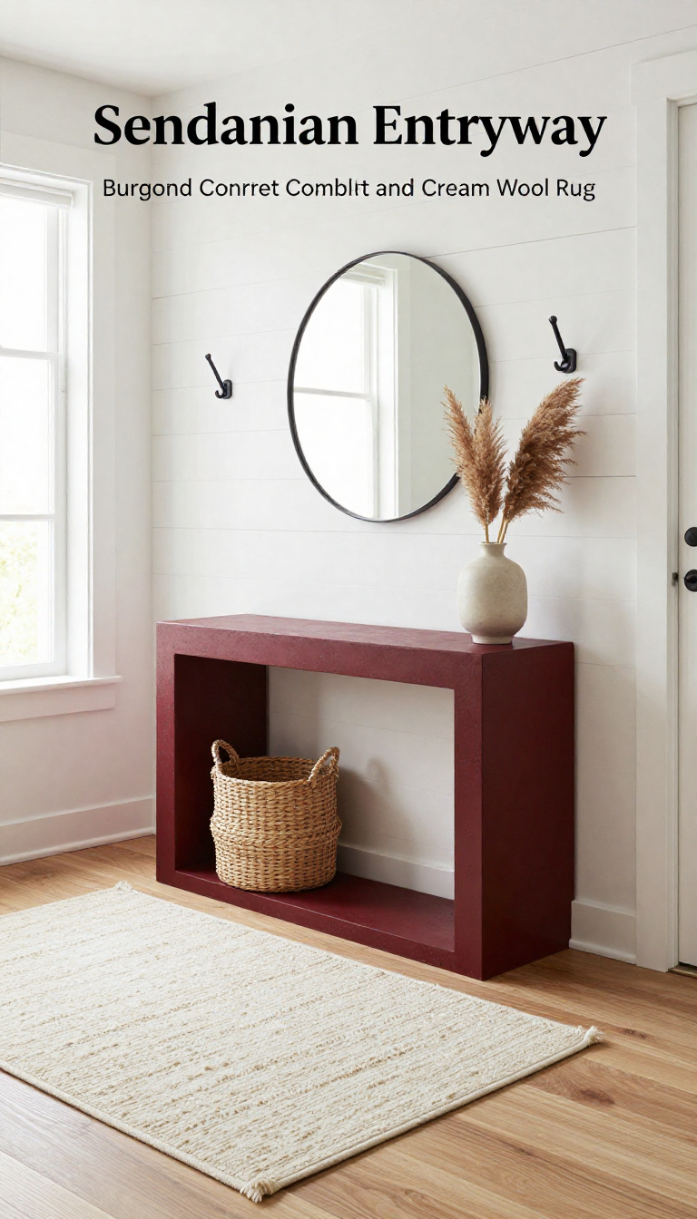 Scandinavian Entryway with Burgundy Concrete Console and Cream Wool Rug - Entryway - The House Ideas